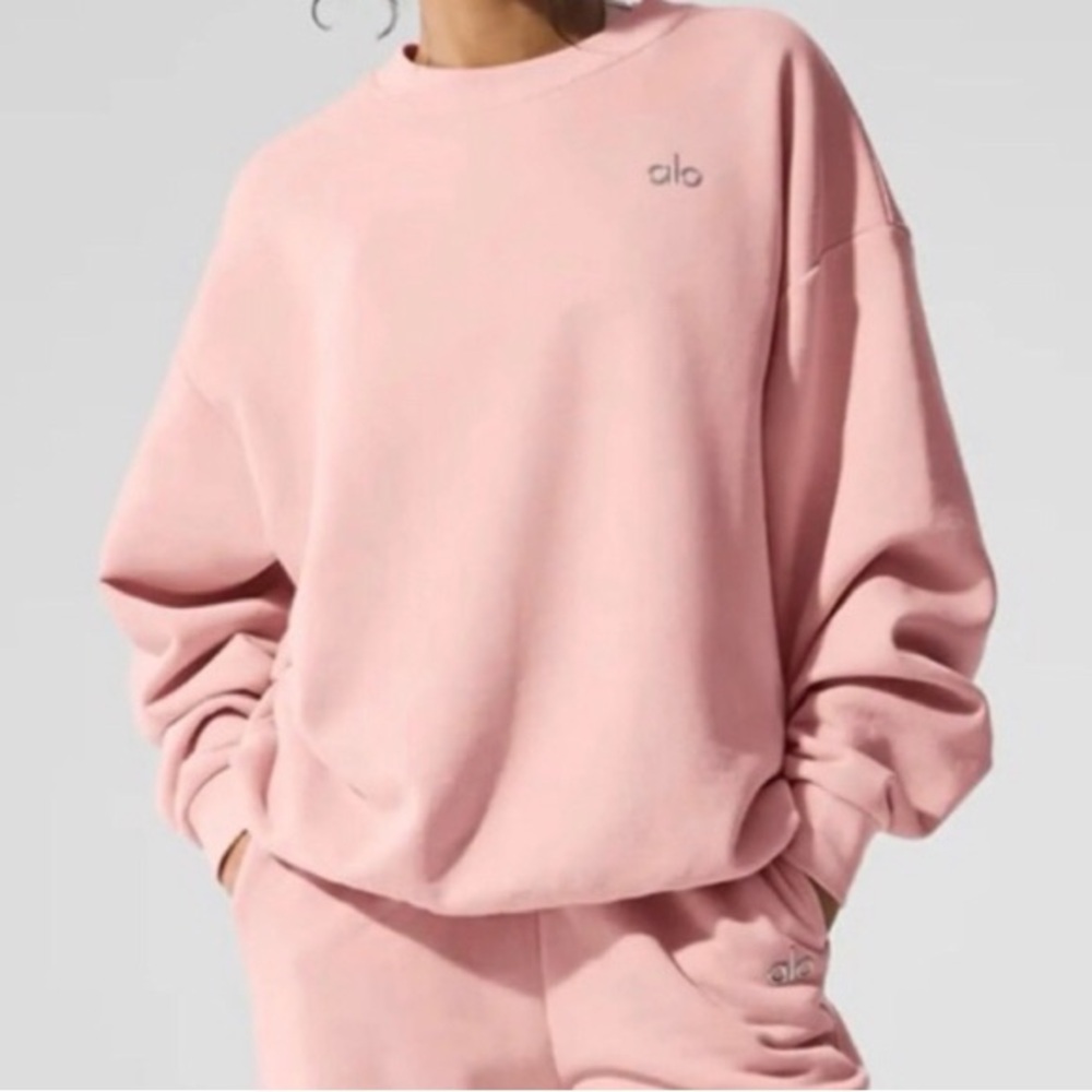 Alo Accolade Crew Neck Pullover Pink Quartz XS